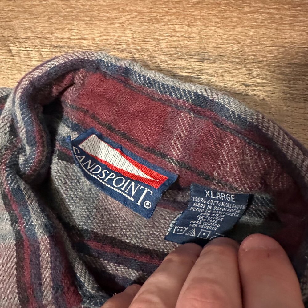 Sands Point Casual Button Down Mens XL Burgundy Plaid Rugged Flannel Shacket - Picture 2 of 5